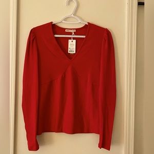 Marine Layer Lexi Rib Knit V-Neck Sweater. Barberry Pink. Size Medium. NWT.